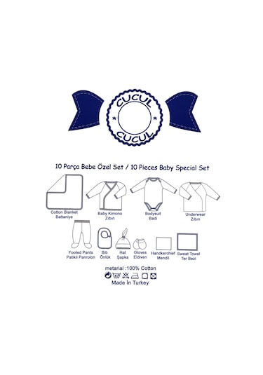 10 Parça Mavi Kuzulu Hastane Çıkışı Erkek Bebek Giyim Mavi