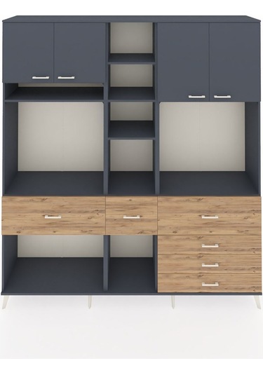 Hyperion Dolap 11 Raflı 6 Çekmeceli 4 Kapaklı 220x44x243 Antrasit-antrasit/çam Antrasıt/atlas Çam