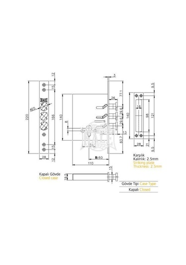 Kale 287d Döner Sürgülü Plus Çelik Kapı Emniyet Kilidi Mandallı German Barelli