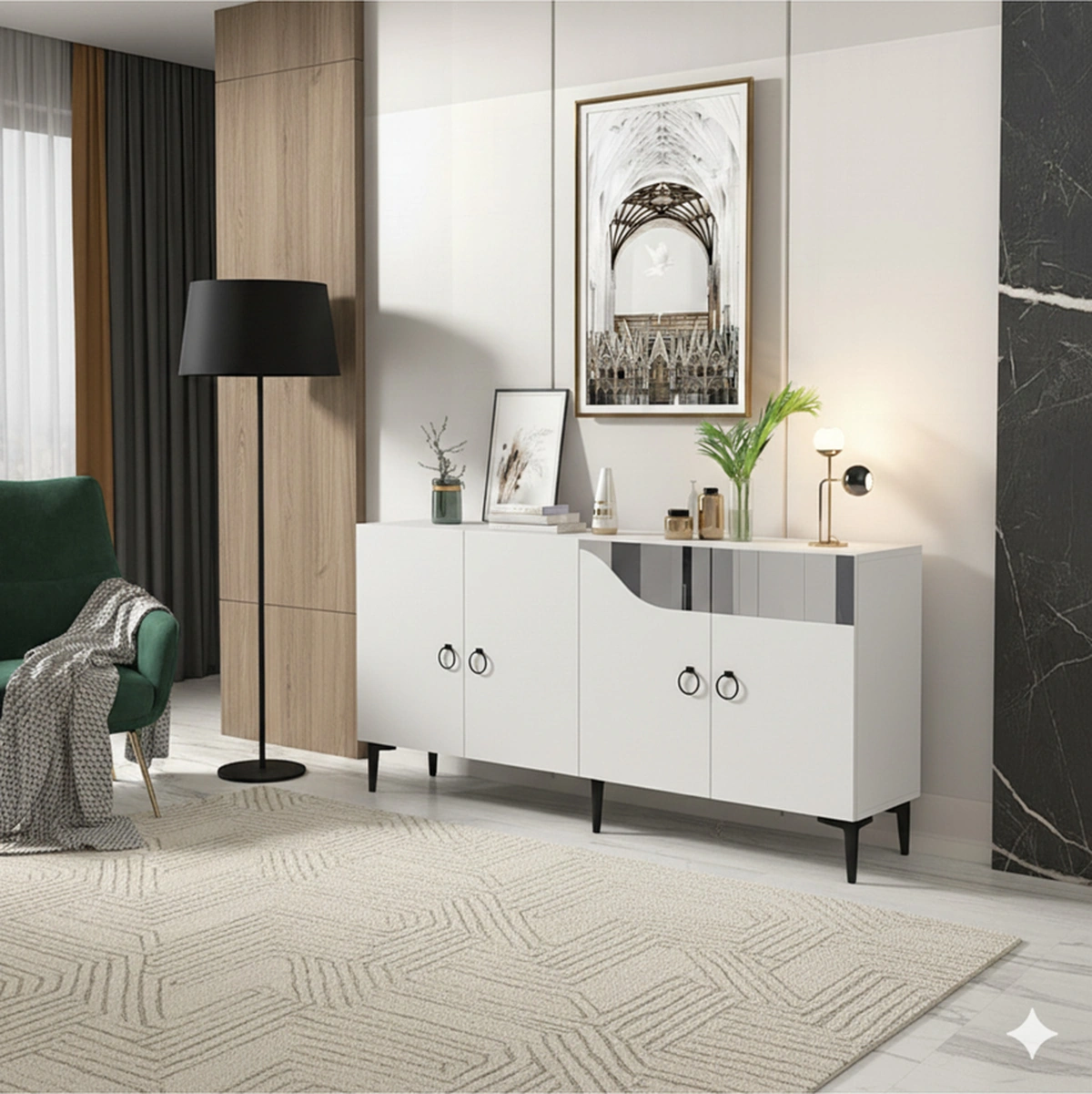 Ka1514bs Gama150 Konsol, Kahve Köşesi, Tv Sehpası Beyaz-sılver 150cm Beyaz