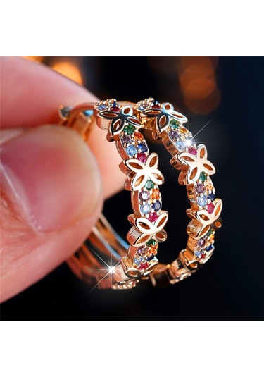 Prosperlink Sevimli Gökkuşağı Kristal Zirkon Çiçek Hoop Küpe - Düğün & Günlük Kullanımaltın-renkbeyaz0,11 Ct - 0,15 Ct14 Ayargümüşfl - If