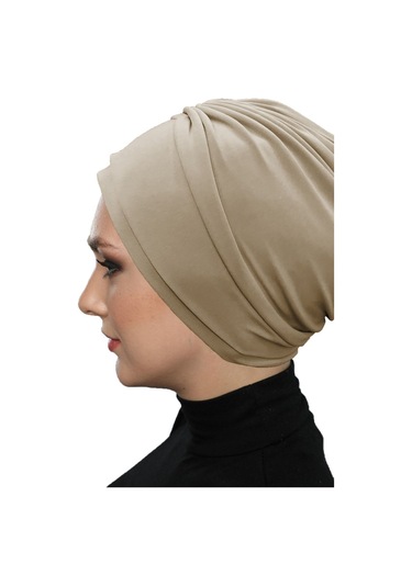 Çift Katlı Astarlı Bej Hazır Türban Tesettür Dış Ve Havuz Bonesi