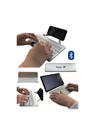TECH-X Katlanabilir Win/İos/Android Uyumlu Bluetooth Klavye Telefon Tutucu + Özel Kılıf
