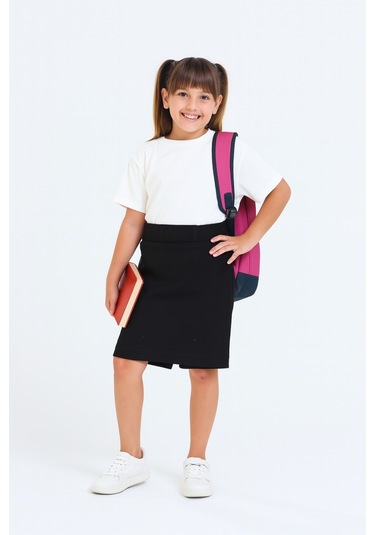 Kız Çocuk Beli İpli Okul Kaşkorse Şort Etek G2025-1 Siyah