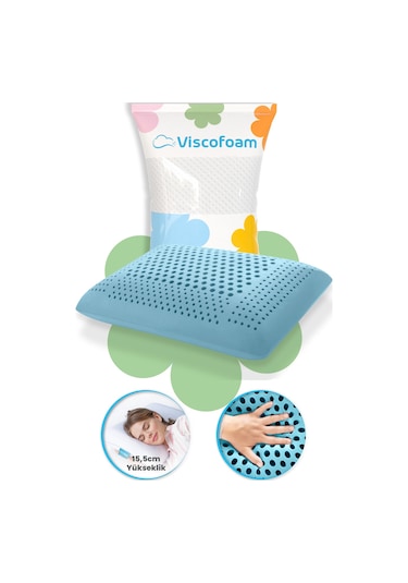 Viscofoam Air Terapi Hava Kanallı Ortopedik Yastık Visco Yastık Mavi 60x40x16cm