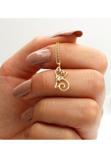 925 Ayar Gümüş Kedi Kolye (474318167)