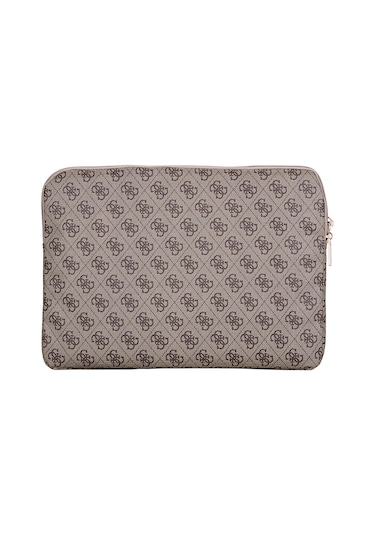 Guess Lisanslı 4g Desenli Üçgen Logolu 14 İnç Laptop Notebook Çantası Kahverengi