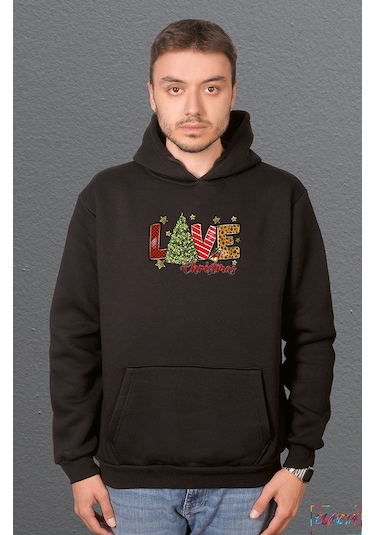 Bumeta Love Christmas Sweatshirt Unisex Kapüşonlu Hoodie Siyah