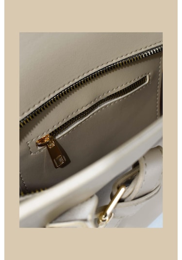 Kadın Deri Kemer Detaylı Vizon Çanta Vizon