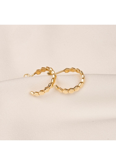 925 Ayar Gümüş Bal Peteği Modelli Altıgen Küpe Sarı