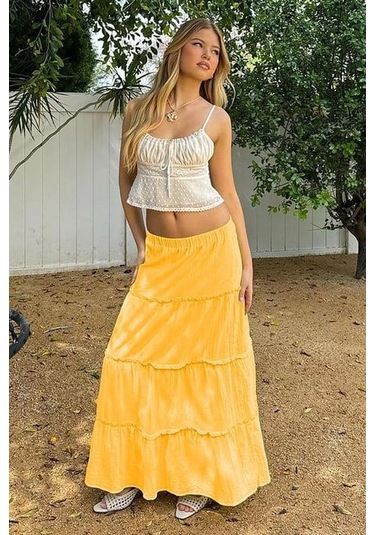 Madmext Sarı Basic Pileli Kadın Uzun Etek-sarı Sarı