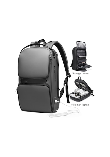 Bange BG-7261 USB Şarj Portlu Laptop Notebook Sırt Çantası Gri