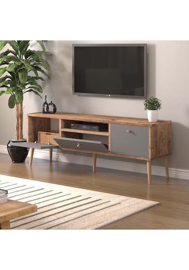 Mbes Mobilya Beyza Ahşap Ayaklı 140 Cm Atlantik -atrasit Tv Sehb