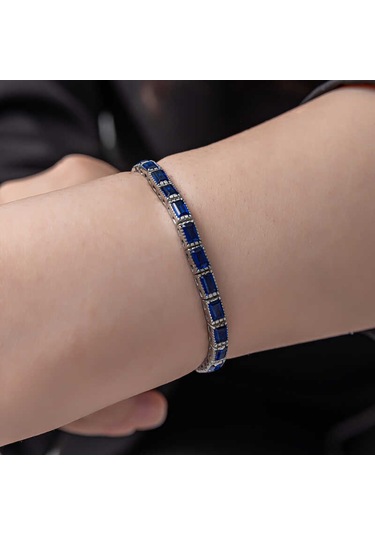 Blackcraft 925 Ayar Gümüş Mavi Taşlı Su Yolu Kadın Bileklik Bc-3593cc Renkli
