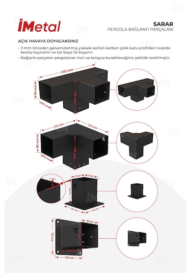 Sarar Duvardan İki Bölümlü Pergola Bağlantı Seti Ahşaplar İçin