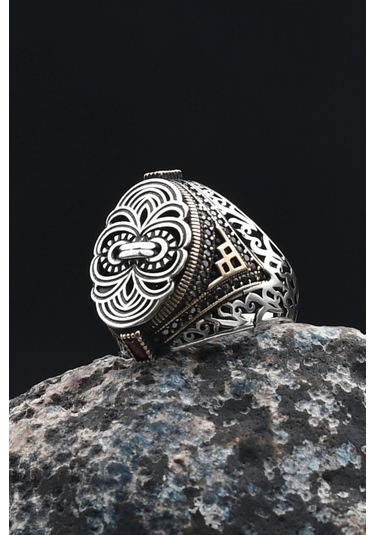 Örgü Tasarım Erkek Yüzüğü 925 Ayar Gümüş Zirkon Taş Süslemeli 901372 Gümüş