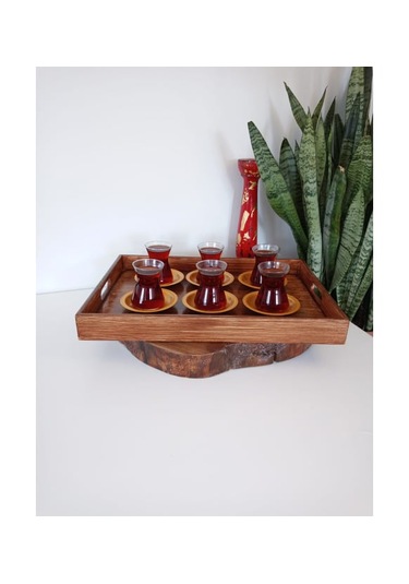 Kahverengi Eskitme Ahşap Dekoratif Kahve, Çay, Söz, Nişan, Sunum , Servis Tepsisi Eskitme Kahverengi
