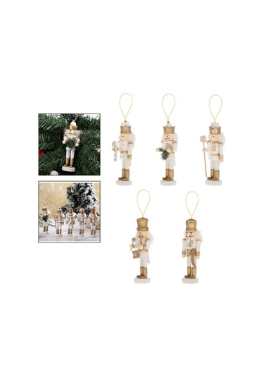 Homyl 5 Adet Geleneksel Fındıkkıran Asker Oyuncak Beyaz-altın