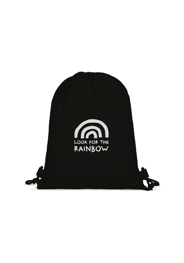 Gökkuşağı Motto Baskılı Büzgülü Sırt Çantası - Siyah