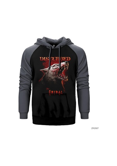 Disturbed Animal Gri Reglan Kol Kapşonlu Sweatshirt Gri