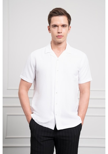 Erkek Beyaz Apaş Yaka Kısa Kol Gömlek 25ys004008600 Beyaz Beyaz