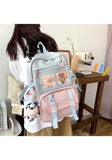 Honmex Kadınlar İçin Pembe Renkli Askılı Aksesuarlı Üniversite Öğrencileri Çift Askılı Çanta Büyük Kapasiteli Trendy Stili Dayanıklı Yüzeyli Çok Renkli