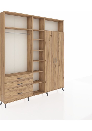 Arges Dolap 10 Raflı 3 Çekmeceli 2 Askılı 220x30x243 Çam-çam/çam Atlas Çam/atlas Çam
