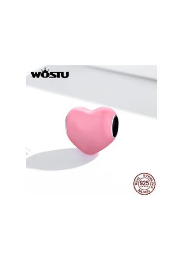 Pembe Wostu Emaye Pürüzsüz Kırmızı, Pembe Ve Mavi Üç Renkli Kalp Şekli 925 Ayar Gümüş Göz Alıcı Boncuk Fit Bilezik Bileklik Güzel Takı