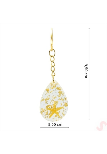 Epoksi Yıldızlı Kartlıklı Anahtarlık - Altın