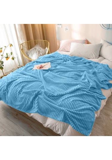 Mulberry Çift Kişilik Fitilli Yumuşak Dokulu Battaniye 210 X 230 Cm Mavi
