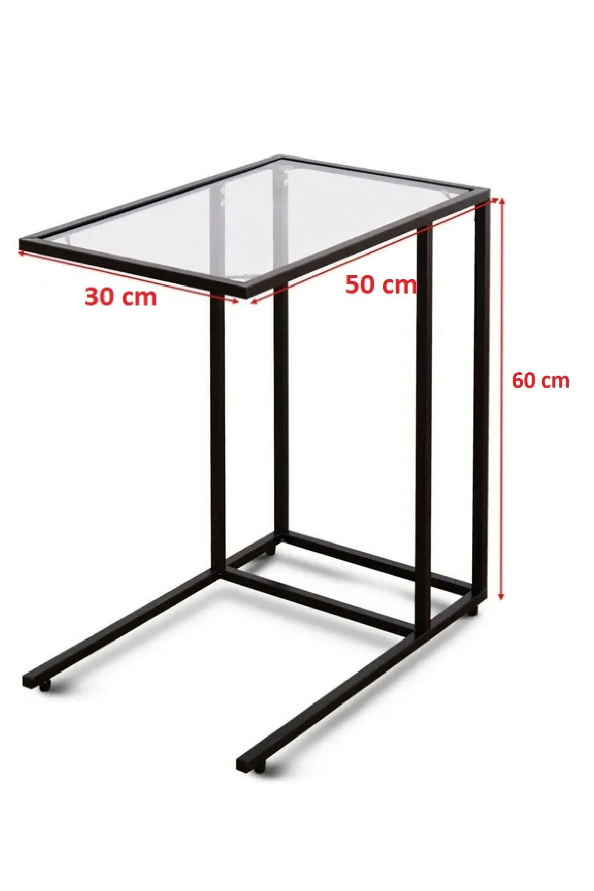 Şeffaf Temperli Cam C Sehpa Koltuk Sehpası Beyaz-şeffaf