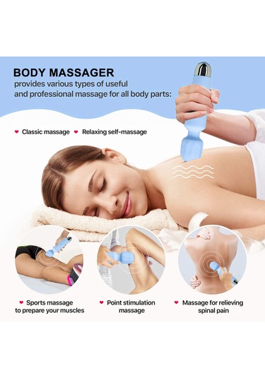 Youtek Vücut Masaj Aleti - 8 Hız Ve 20 Mod Ayarlanabilir - Mavi Silikon Gövde Masaj Cihazı Mavi