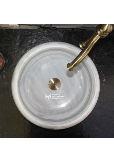 Marmara Yatay Pijamalı Mermer Bombeli Lavabo