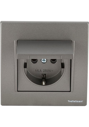 Netelsan Byobu Antrasit Kapaklı Topraklı Priz - Çerçeveli