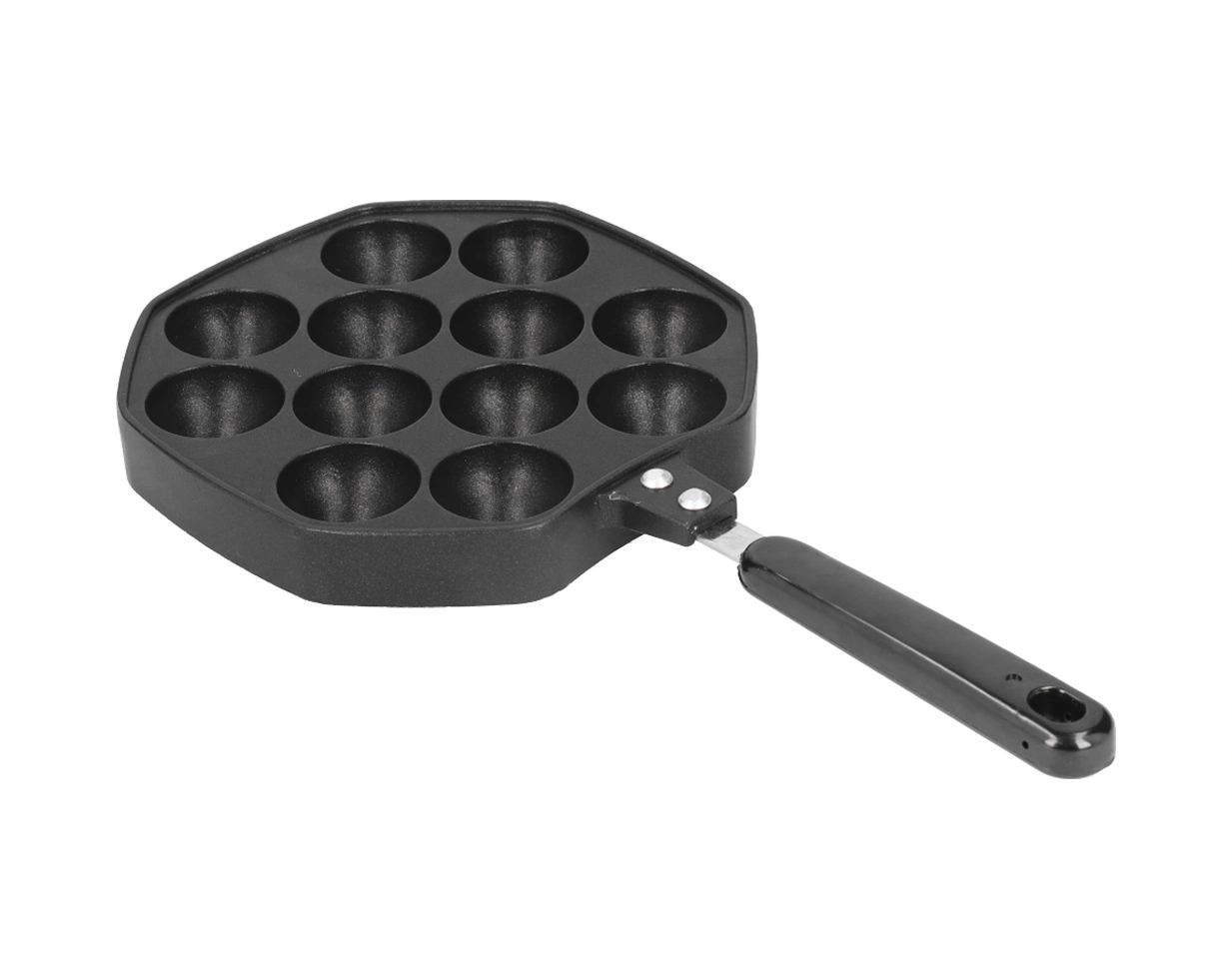Dofolink Evde Takoyaki Ve Yuvarlak Pancake Yapmak İçin 12 Delikli Aluminyum Fırın Tepsisi, Anti Kaynak Tutamaklı Ve Yağ Tutmayan Kaplama İle Ev Mutfak Araçları Siyah