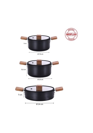 Neoflam Bien Black 11 Parça Indüksiyonlu Akasya Ağacı Sap Ve Kulplu Tencere Tava Seti
