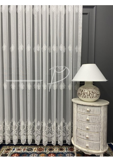 Tül Perde Taç Marka Fesli Desen Etek Bohreli Serpme Desenli Tül-2 Çok Renkli