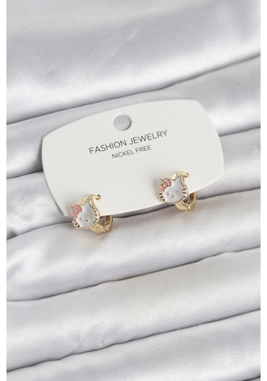 Kitty Model Gold Renk Pirinç Çocuk Küpe Çok renkli