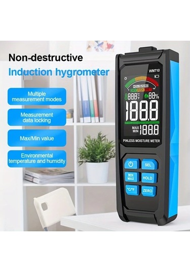 Motion003 Wm710 Çift Ekranlı Dijital Ahşap Nem Ölçer Ortam Sıcaklık Nem Ağaç Nem Tespit Pilsiz Higrometre Büyük Ekran 1888 Ölçüm Modu Siyah Abs Kasa