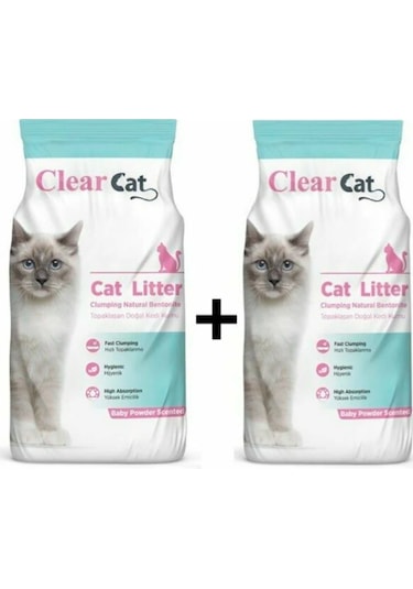 Clear Cat Bebek Pudrası Kokulu İnce Taneli Topaklaşan Kedi Kumu 2 x 10 L