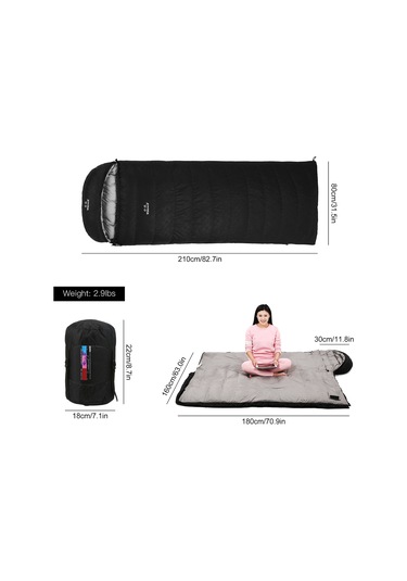 600g Kuş Tüyü Uyku Tulumu Beyaz Kaz Tüyü Siyah Siyah