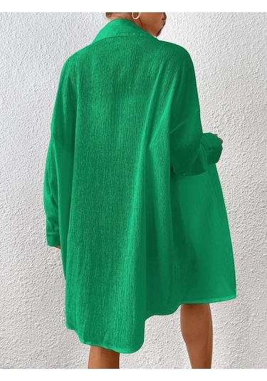 Know Kadın Yeşil Oversize Uzun Gömlek Yeşil