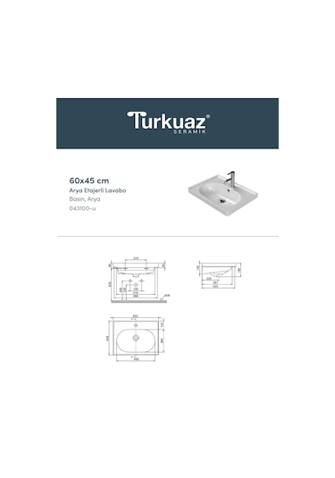 Turkuaz Seramik Cerastyle Arya Mobilya Uyumlu Etajerli Lavabo 60 x 45
