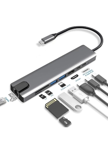 Type-c 8in1 Çevirici Adaptör 4k Hdmi + 2port Usb 3.0