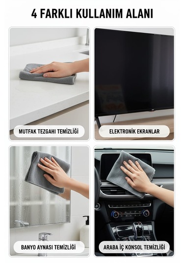 Nobera Duoclean Çift Etkili Temizlik Bezi - Mikrofiber & Cam Bezi 2'si 1 Arada 1 Adet Gri