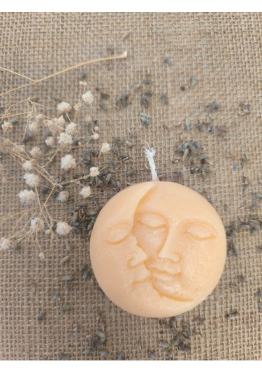 Güneş Ve Ay Yüzlü Dekoratif Mum, Tek Renk Koyu Bej