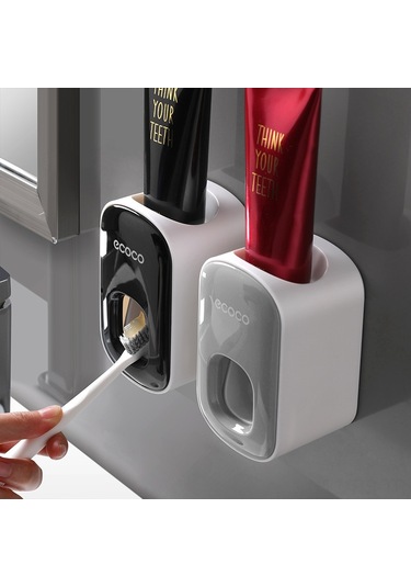 Reedark Otomatik Macun Sıkıcı Duvarlı Set: Evde Kullanıma Uygun Deliksiz Kurulum, Mantar Ve Diş Fırçası Rafı Siyah-beyaz Diğer