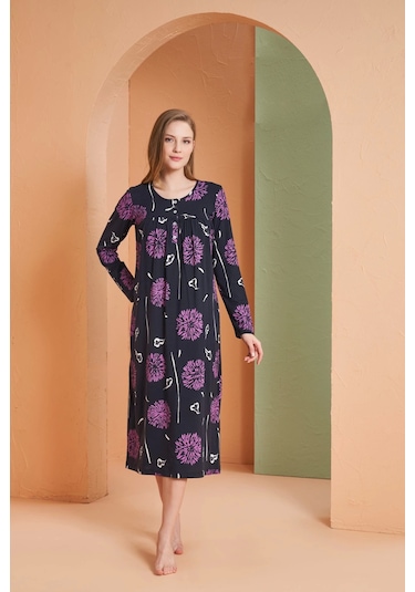 Pjs 27166 Kadın Uzun Kol Gecelik Lacivert