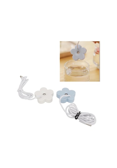 Hangfox Ev Ve Araç Kullanıma Uygun Mini Çiçek Desenli Usb Nemlendirici, Su Yokken Otomatik Kapatma, Ipx7 Su Geçirmez, Sessiz Çalışma, Taşınabilir Beyaz + Mavi 2 Adet