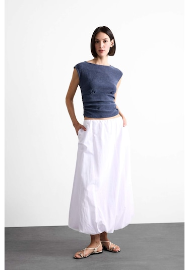 Defacto Yuvarlak Yaka Drapeli Basic Düz Bluz F7491ax25smnv135 Lacivert